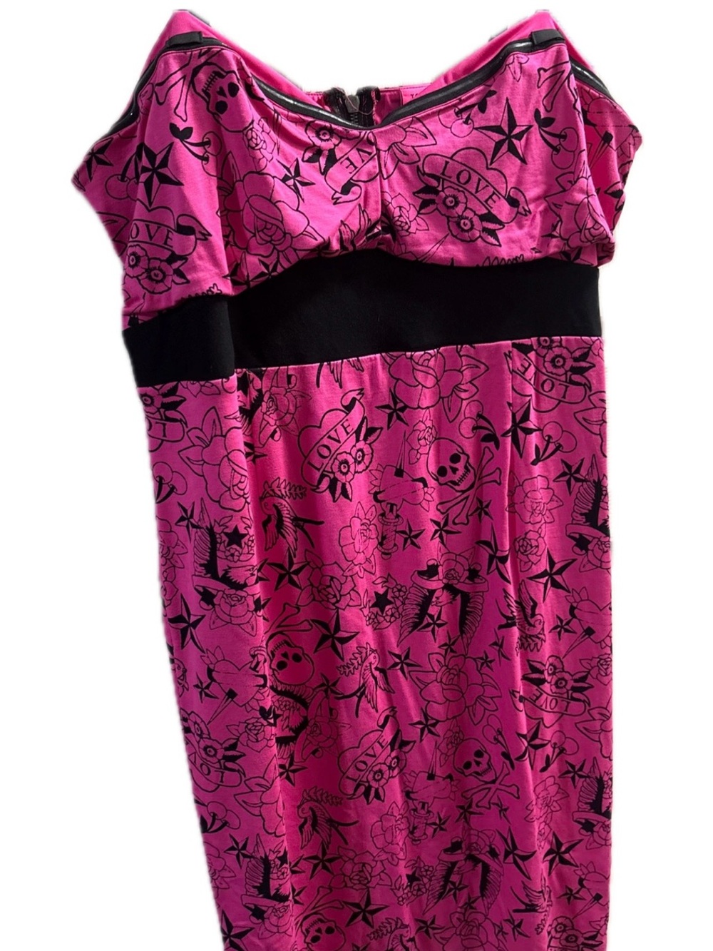 Pink Tattoo Print Betsey Johnson Dress with Black Waistband